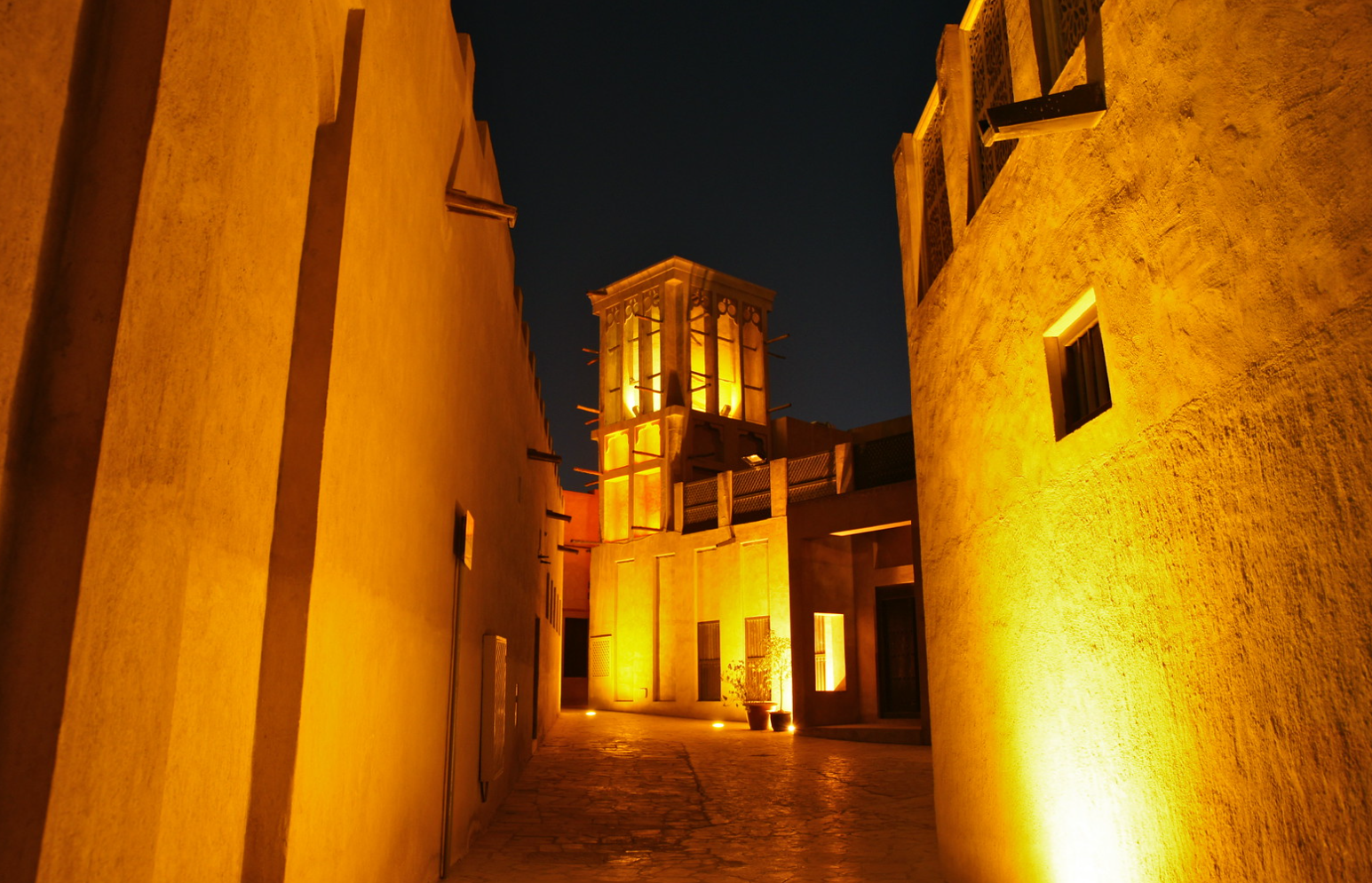 Dubai old town windtower at night